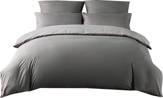 Set di lenzuola a tre pezzi di microfibra morbida e confortevole, ideale per persone con allergie, lenzuolo 200 x 200 cm, 2 cuscini di copriletto da 65 x 65 cm, reticolo a quadri scuro e chiaro.