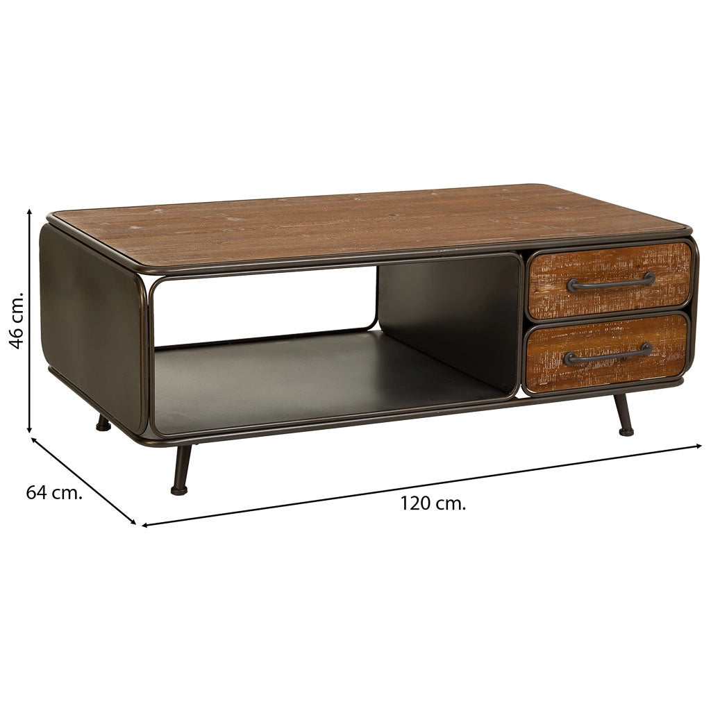 Tavolino in legno nero e metallo 120x64x46h