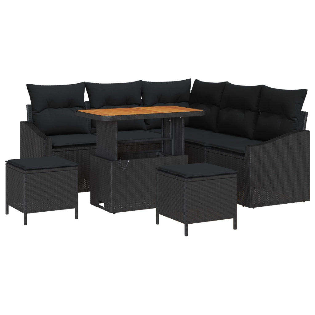 Set Divano Giardino 8 Pezzi con Cuscini Rattan Nero Acacia