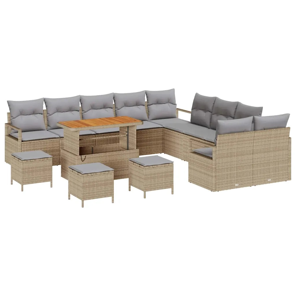 Set Divano da Giardino con cuscino 14 pcs Beige polyrattan 3362592