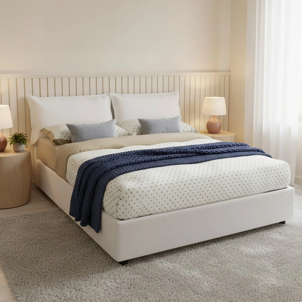 Letto Matrimoniale Amalta, Letto Matrimoniale Materasso Incluso Made in Italy, Bianco