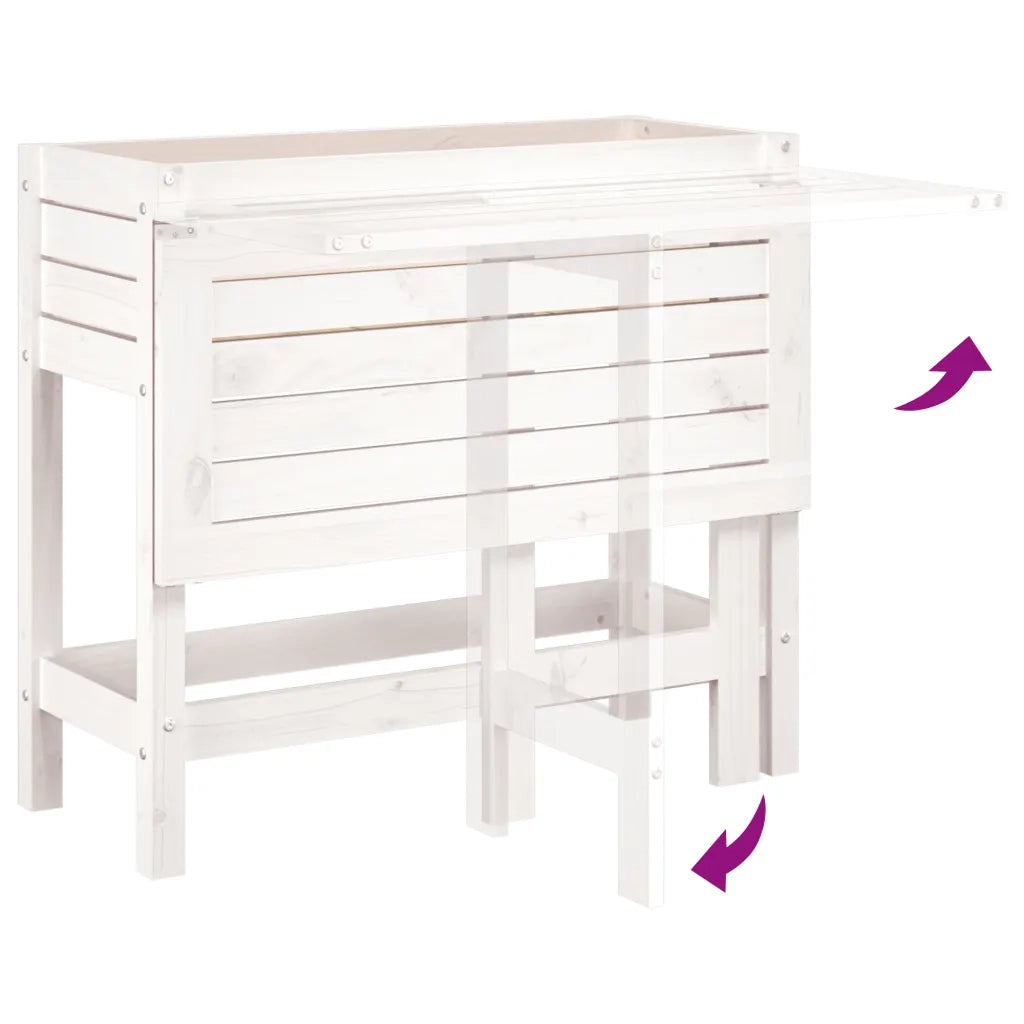Fioriera | Cassetta per fiori | Vaso Giardino Piano Pieghevole Bianco Legno Massello Pino