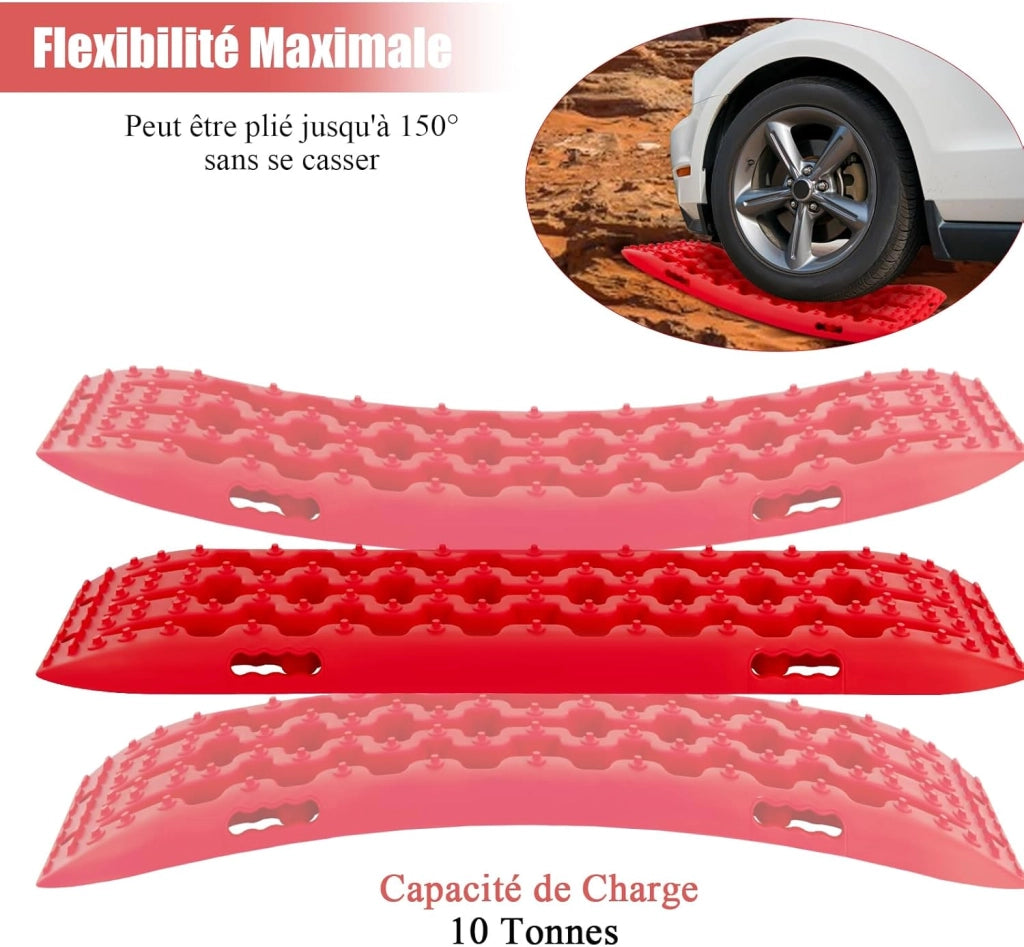 Piastre di sabbia, 2 pezzi, aiuto per l'avviamento per fango, sabbia e neve, Recovery Board Offroad carico 10T, scala per pneumatici per fuoristrada, camper, auto, camion (rosso, 107 x 31 x 7 cm
