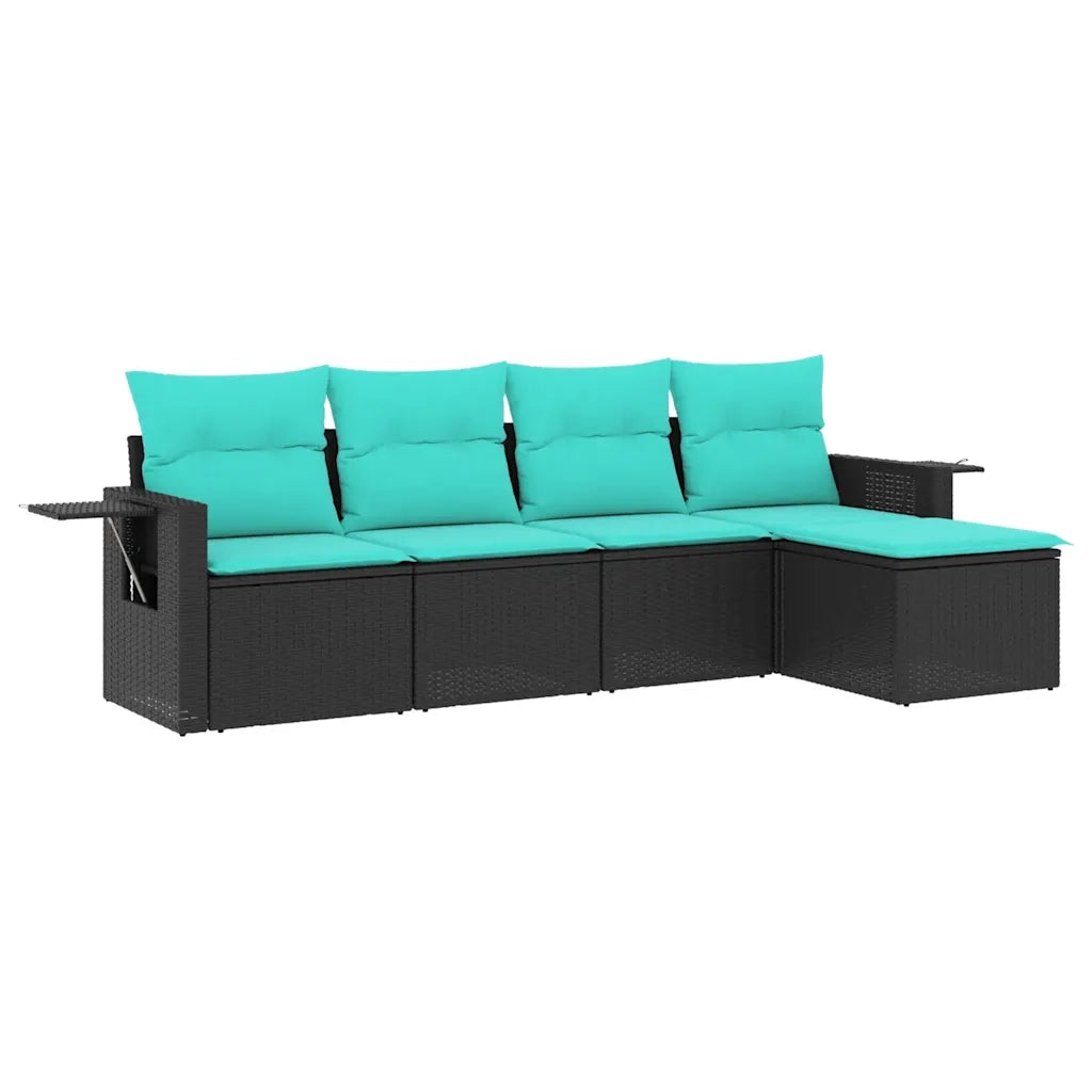Set Divani da Giardino 5 pz con Cuscini Nero in Polyrattan 3220086
