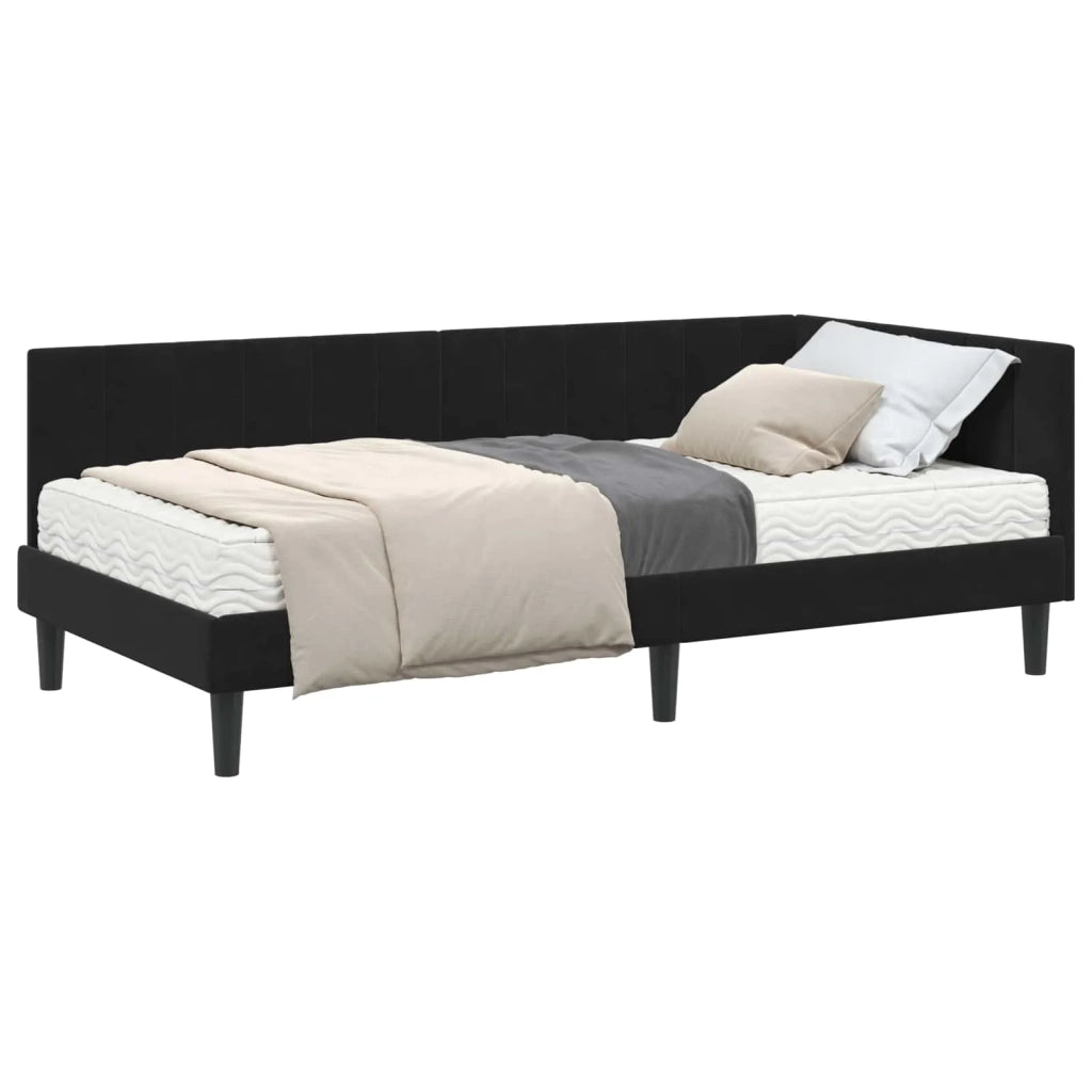 Struttura Letto Angolare con Materasso 2 pz-Giroletto con materasso Nero Velluto 685405