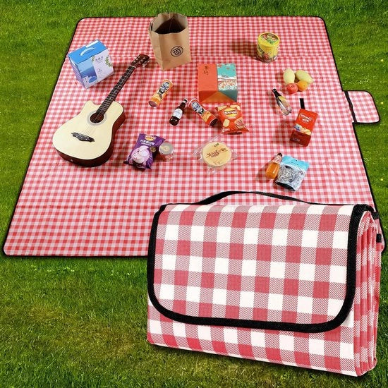 Tappeto da spiaggia impermeabile pannolino picnic lavabile leggero - azzurro e rosso - 200 cm x 200 cm