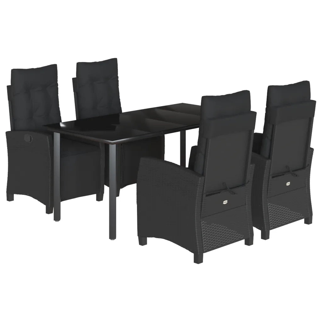 Set da Pranzo da Giardino 5 pz Nero con Cuscini in Polyrattan