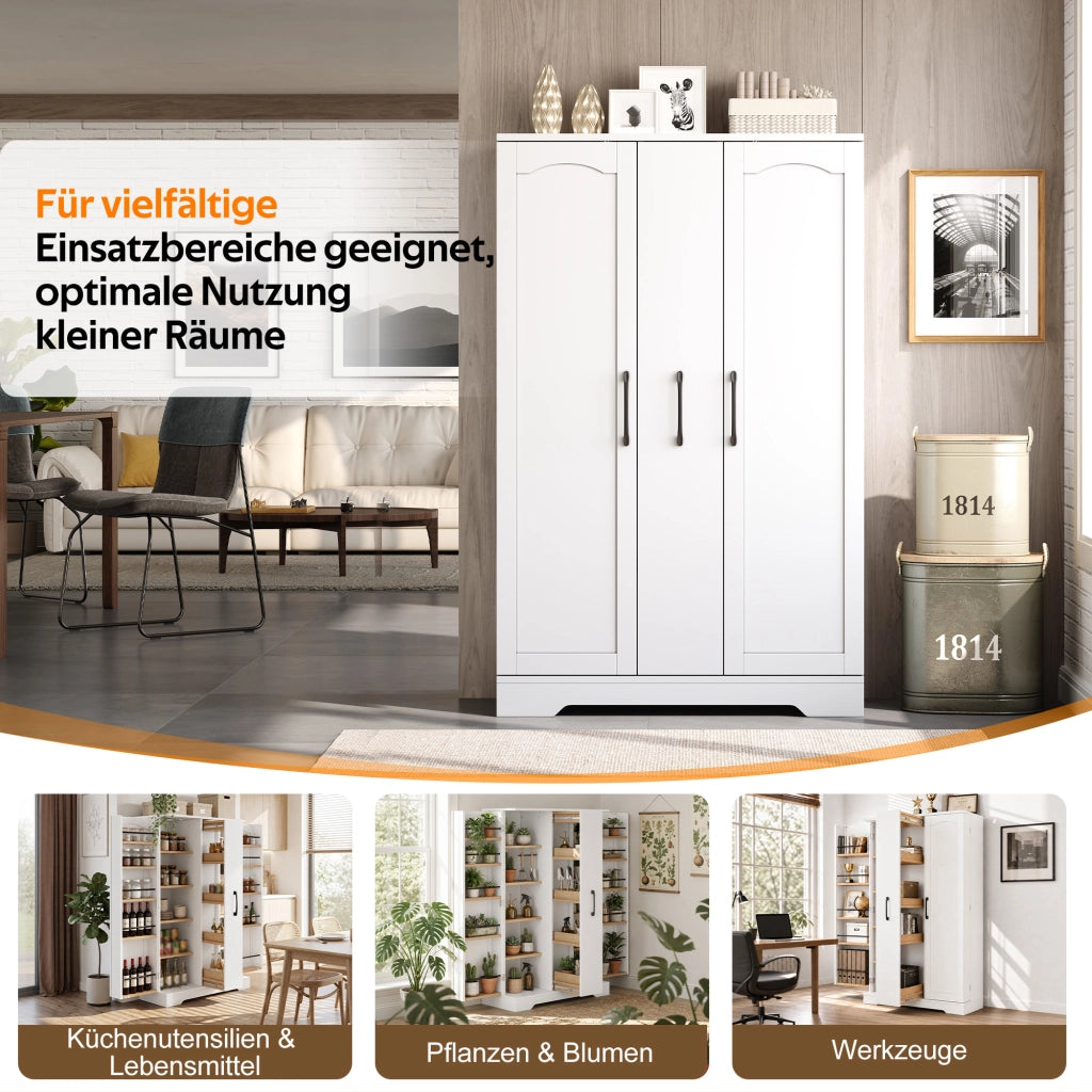 Credenza da cucina con 2 ante, 4 ripiani e vani regolabili, per cucina e soggiorno, in MDF, bianco, 120 × 78 × 35 cm
