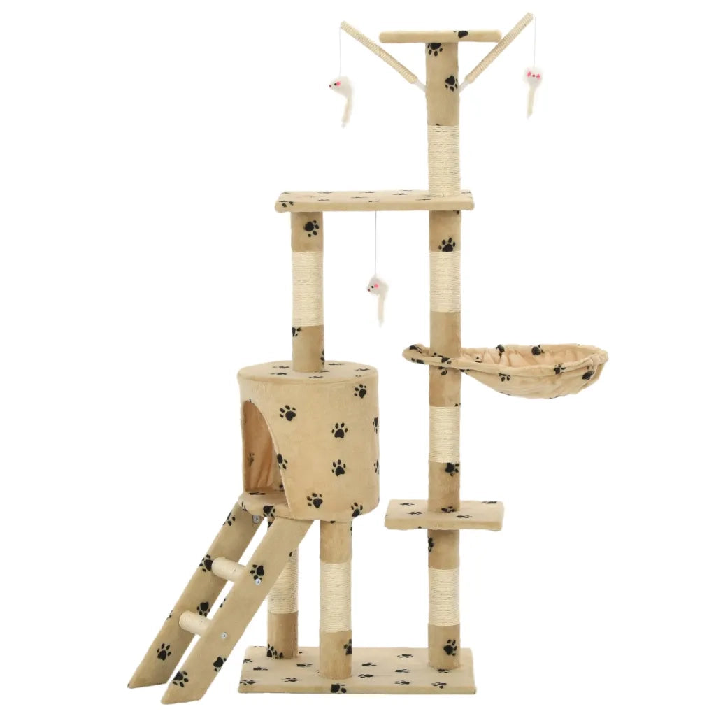 Albero per Gatti e Tiragraffi Sisal 138 cm Zampe Stampate Beige CFW9838659