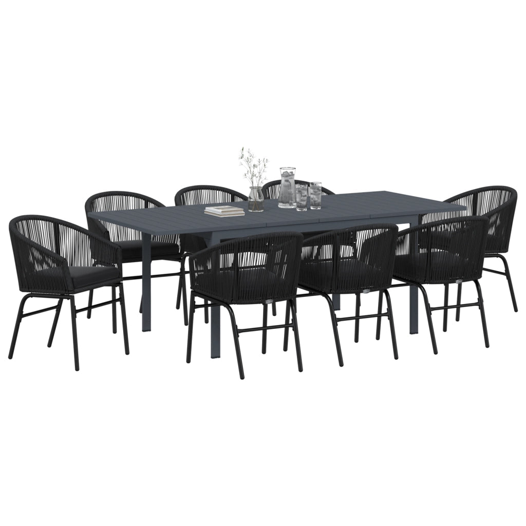 Set da pranzo per il giardino  10 pezzi con cuscini in rattan nero polipropilene