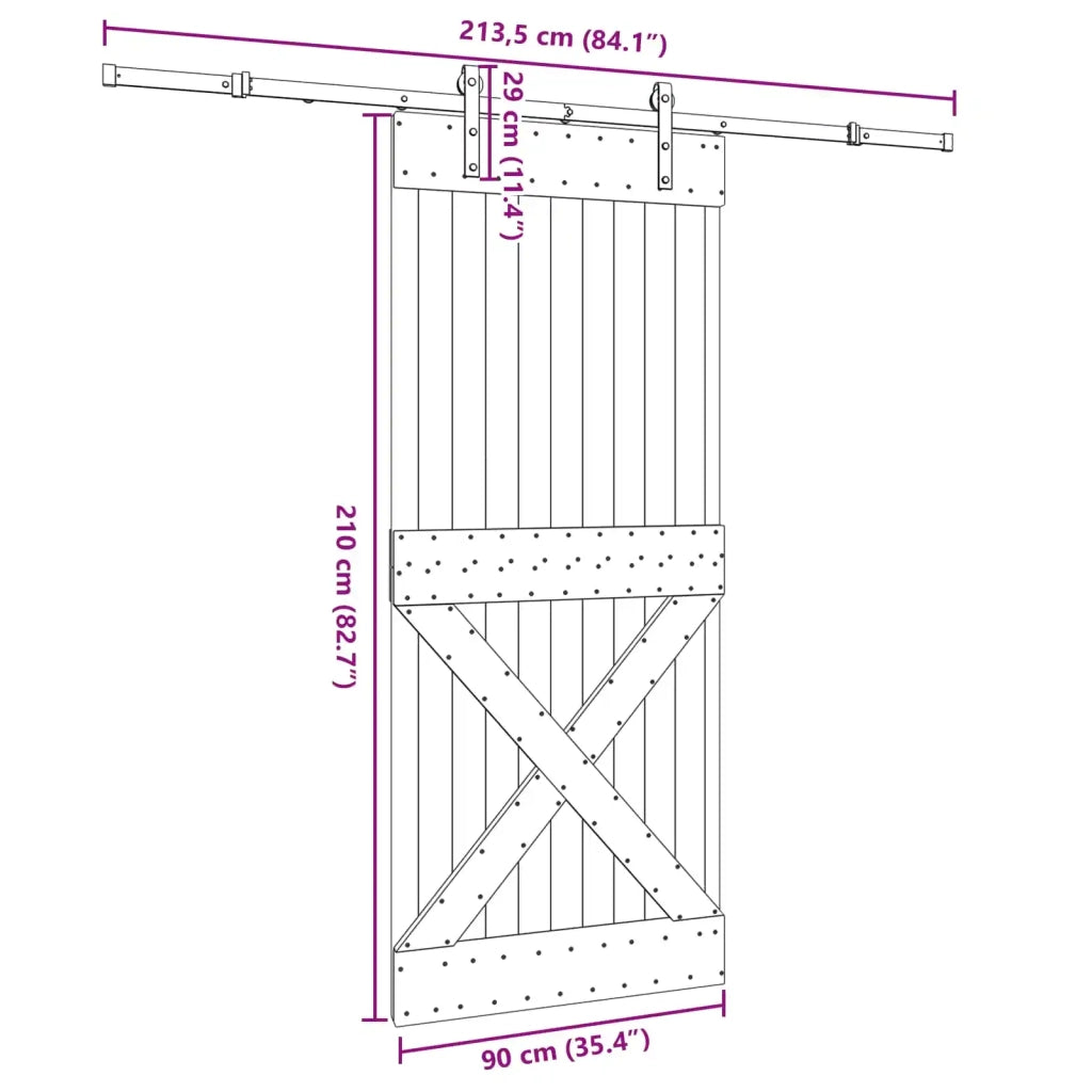 Porta scorrevole NARVIK Naturale e Nero 90 x 210 cm (213,5 cm)