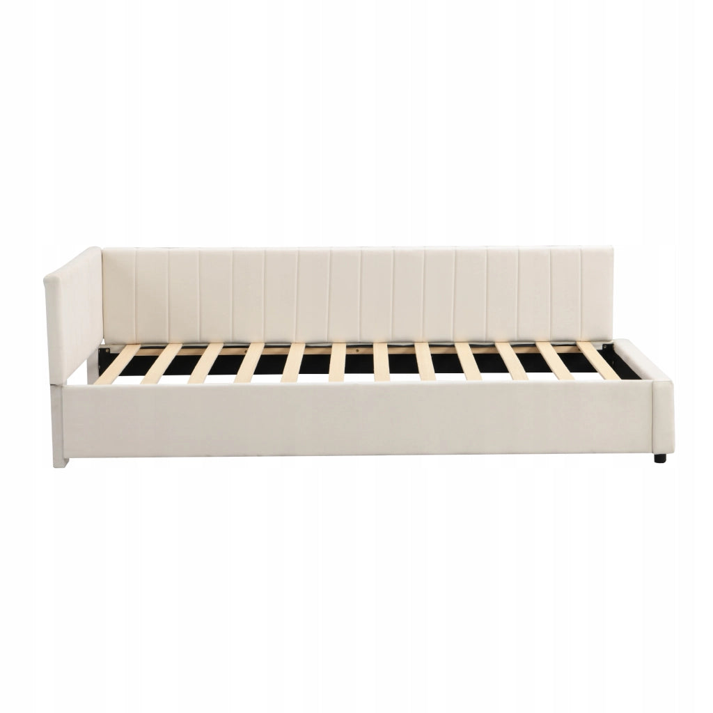 Letto imbottito 90x200 cm - Xylo - Velluto marrone chiaro con struttura a doghe
