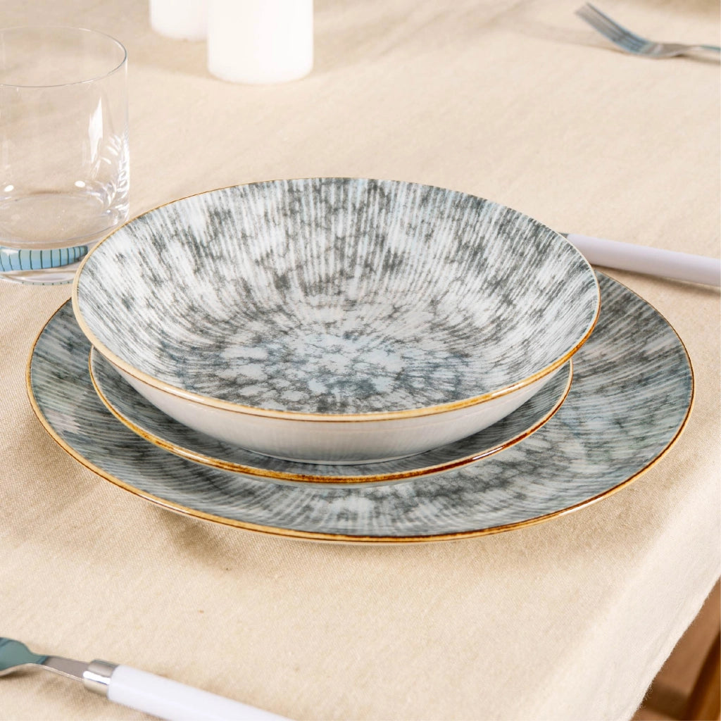 Set Piatti 18 Pezzi in Porcellana per 6 Persone Servizio Tavola Moderno Grigio