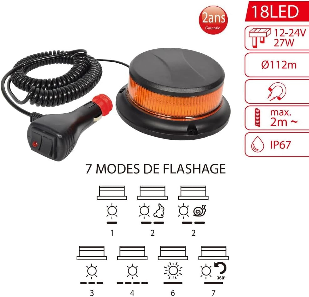 Faro LED magnetico extra piatto omologato 12 V - 24 V accendisigari
