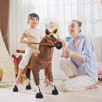Cavallo a Dondolo per Bambini Realistico 85x28x60 cm in Peluche e Metallo Marrone