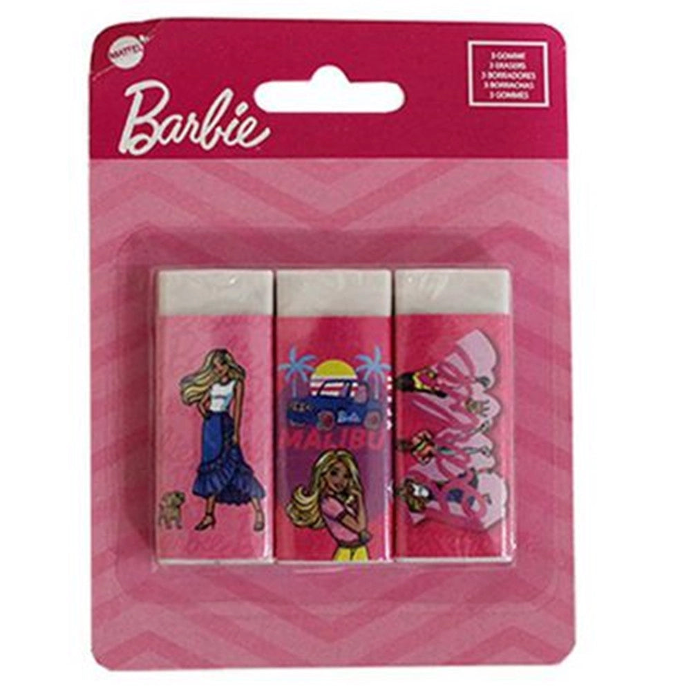 Trade Shop - Set 3 Pz Gomme Per Cancellare Barbie Cancelleria Per Scuola Regalo Festa Bambine 961044 -