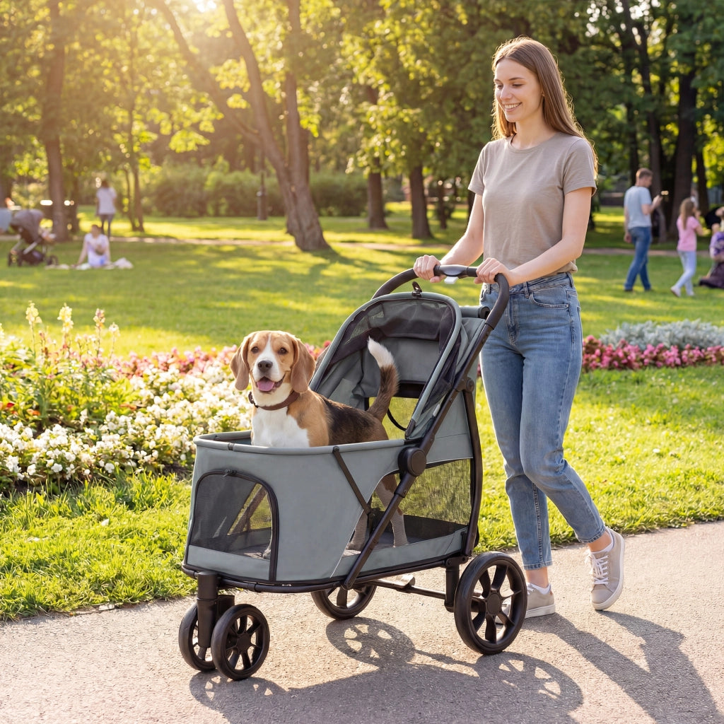 Carrello per Cani Pieghevole con Ruote ¨C zephmum ¨C Grigio 92x63x95 cm