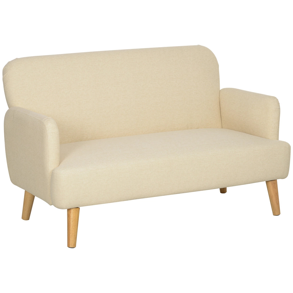Divano 2 posti in velluto, 130 x 74 x 79 cm, colore bianco crema, con braccioli e gambe in legno