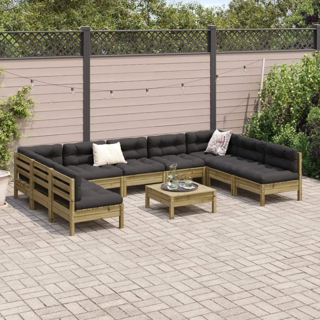 Set Divani Giardino 10 pz con Cuscini Legno Impregnato di Pino 3299602