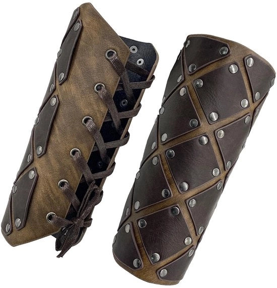 Armbeschermatori in stile medievale - Protezioni per braccio in PU flessibili - Accessori cosplay leggeri - Materiale amichevole per animali - Chiusura con cinturino comodo - Adatti per costumi da fantasia - Accessori di costume