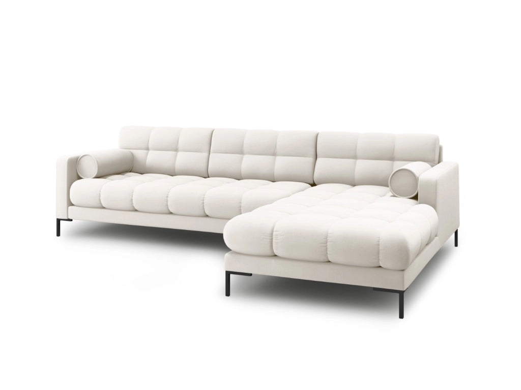 Cosmopolitan Design - Divano angolare destro "Bali" 5 posti in tessuto strutturato beige chiaro 