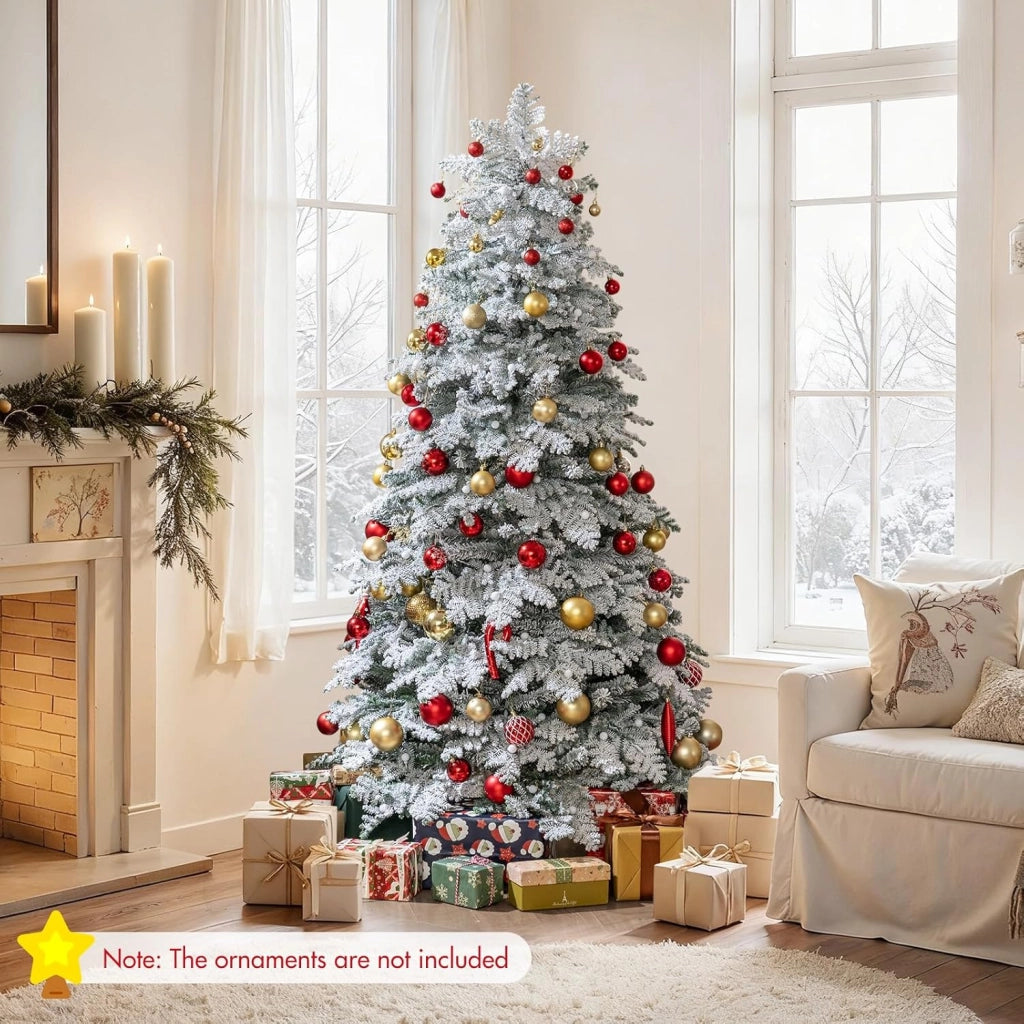 Albero di Natale Innevato 180/210 cm, Albero di Natale Artificiale con 260/320 Luci LED, 130/160 Palline, 616/806 Rami, 8 Modalità di Illuminazione, Decorazione Natalizia per Festa (180 cm)