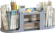 Penhouder - Organizzatore per Ufficio - 14 Compartimenti - Grande Capacità - Cassettino a Doppio Strato Transparente - per Matite e Diversi Oggetti di Ufficio - Blu