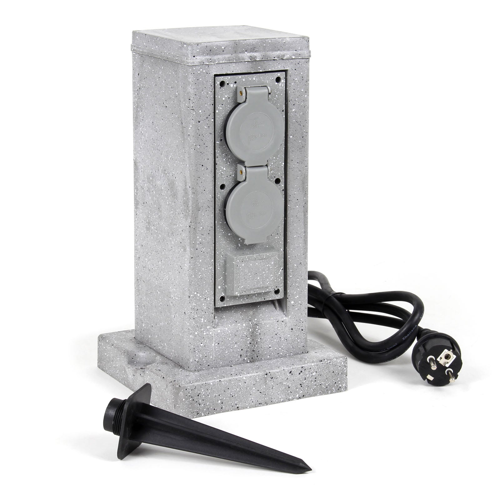 Colonna multipresa effetto granito con 4 prese per esterno IP44 con picchetto