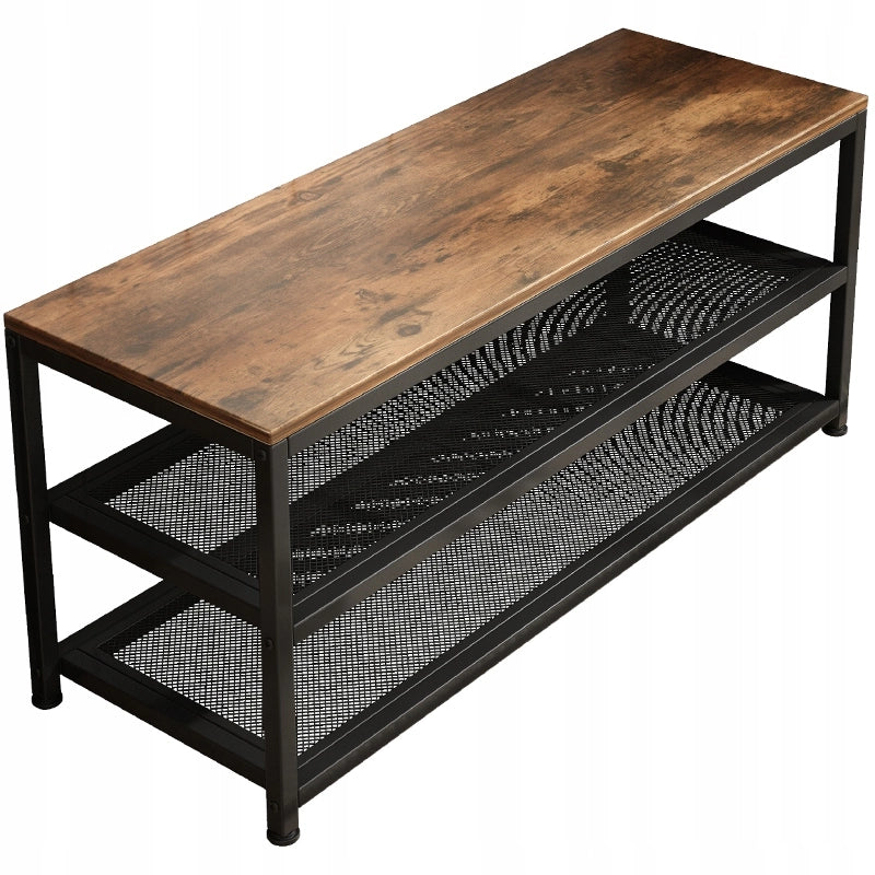Scarpiera con seduta e ampio ripiano, stile loft industriale, effetto legno retrò