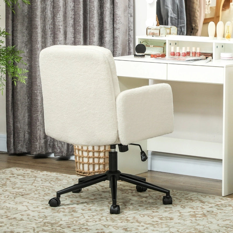 Sedia da ufficio girevole con braccioli altezza regolabile funzione basculante in poliestere bianco crema 61,5 × 65 × 91-101 cm
