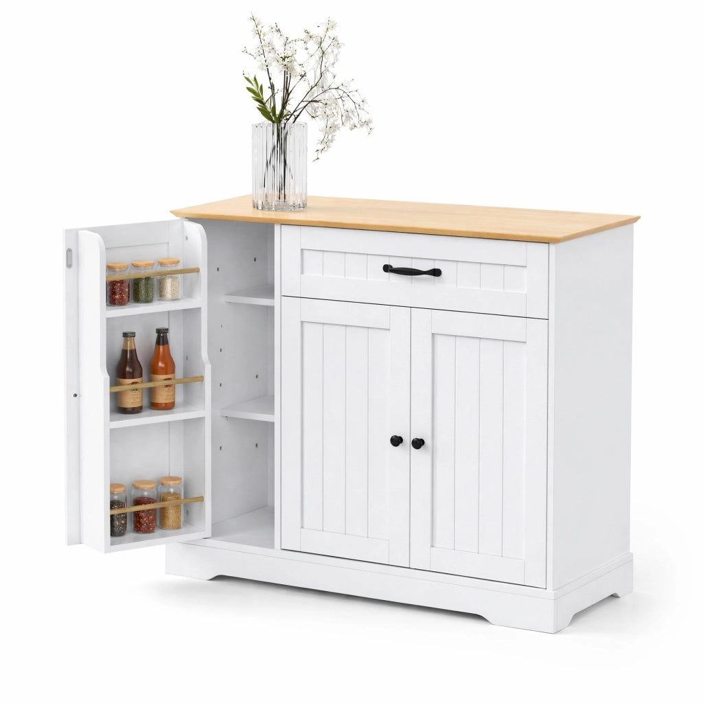 Credenza bianca e naturale in MDF, 3 ante e cassetto con ripiani regolabili