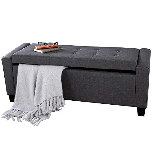 Cassapanca Pouf Contenitore Panca Fondoletto 110x40x40 cm in Tessuto Grigio Scuro