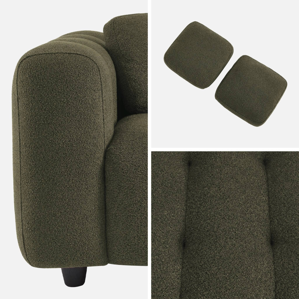 Divano in bouclé testurizzato, 2 posti, verde kaki
