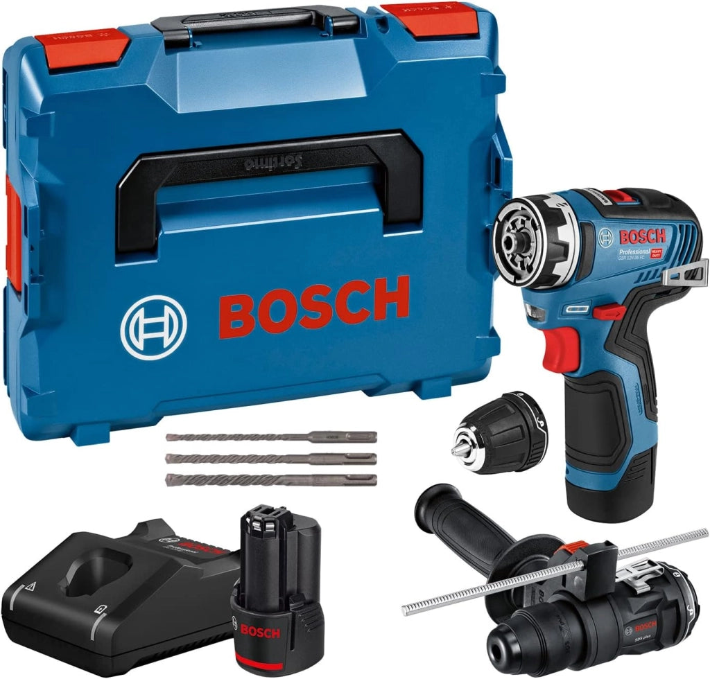 Bosch Professional GSR 12V-35 FC FlexiClick System Trapano-avvitore a Batteria 12V System, Include 2 Batterie 3.0 Ah, Caricabatterie Rapido GAL 12V-40,Include Mandrino GFA 12-B, in L-BOXX, 06019H3001
