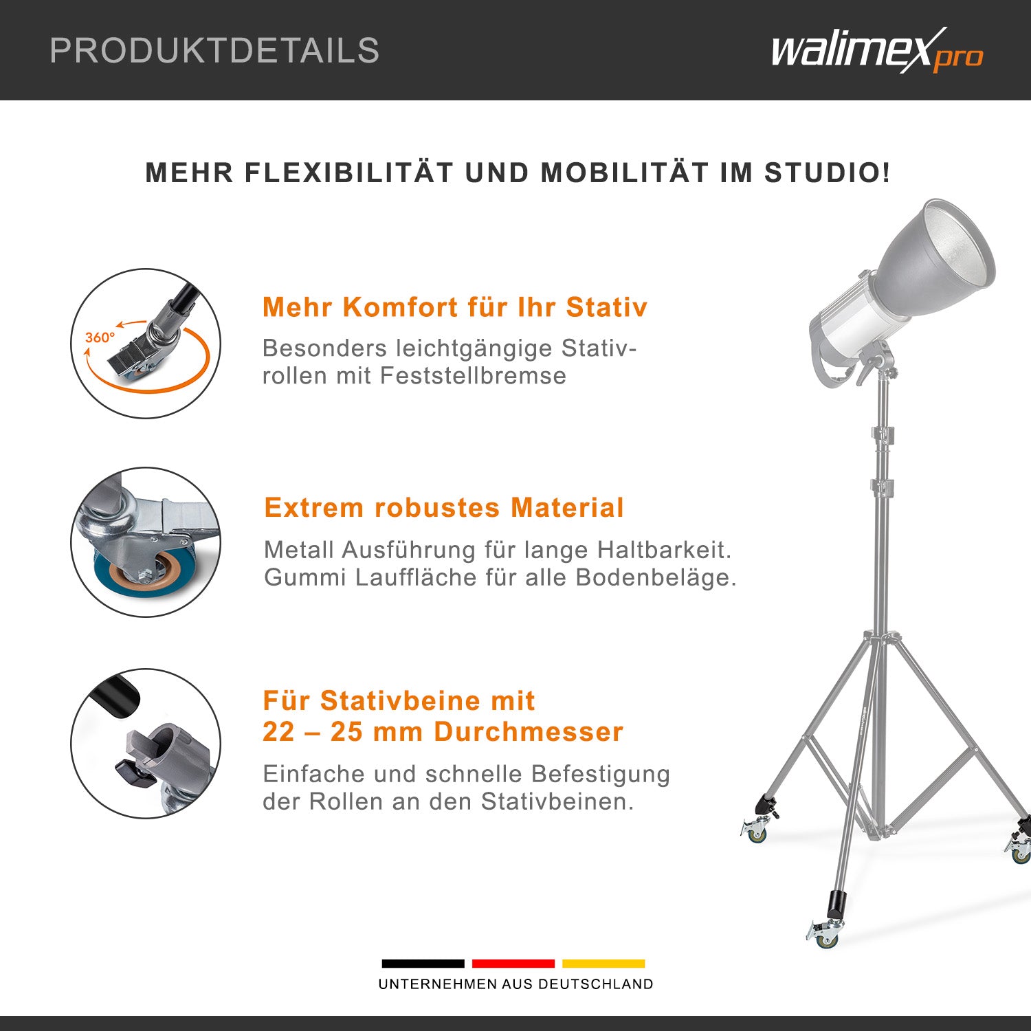 Rotelle per treppiede Pro 7525 Set di 3 rotelle da 75 mm