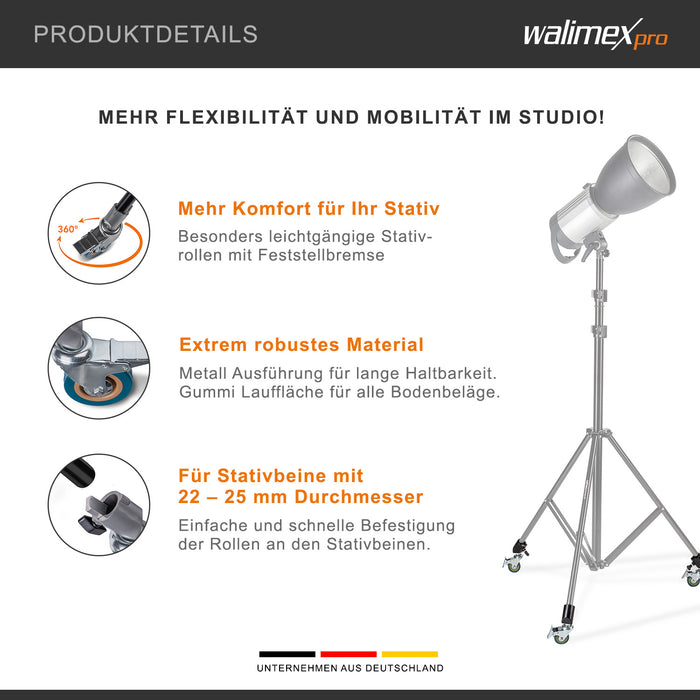 Rotelle per treppiede Pro 7525 Set di 3 rotelle da 75 mm