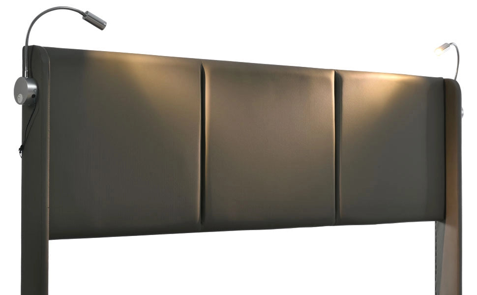 Letto Contenitore 160 x 200 cm; Letto Matrimoniale con Lampada da Lettura; USB e Vano; senza Materasso; PU Grigio