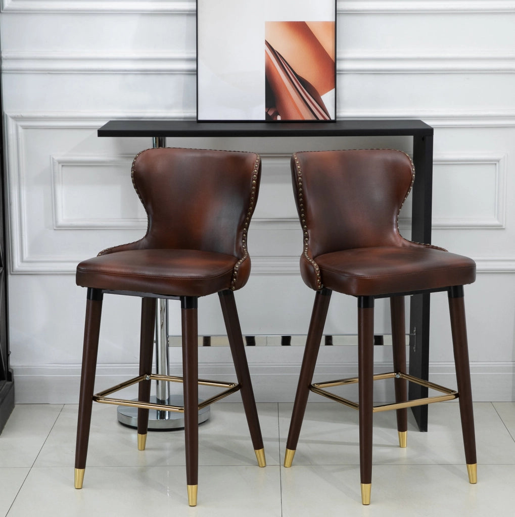 Set di 2 sgabelli da bar 52x53x101 cm con schienale basso; in legno marrone