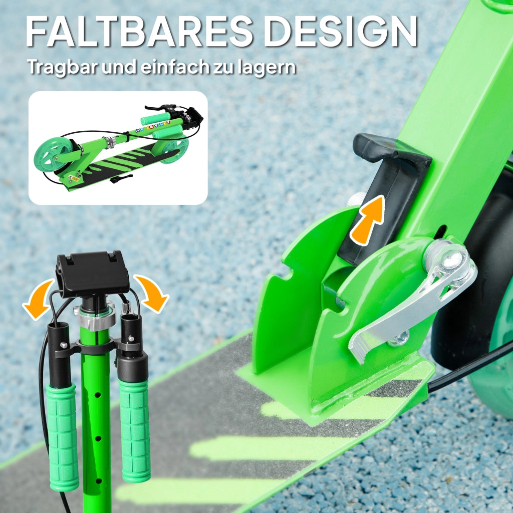 Monopattino per bambini pieghevole ¨C Xylo ¨C struttura in metallo con doppi freni, 3-8 anni, verde