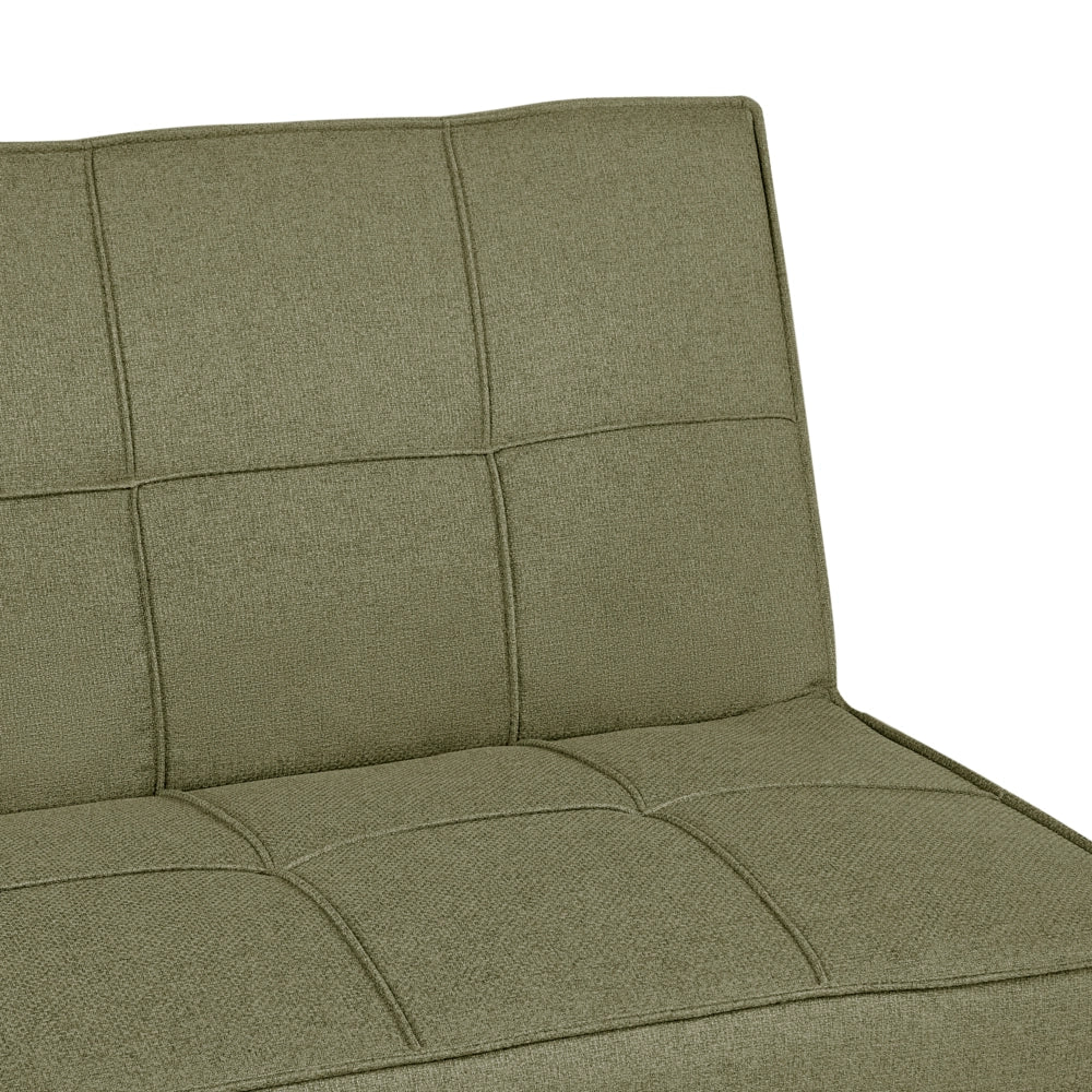 Divano Letto Verde Oliva 3 Posti Imbottito Trapuntato Gambe In Metallo Click Clack