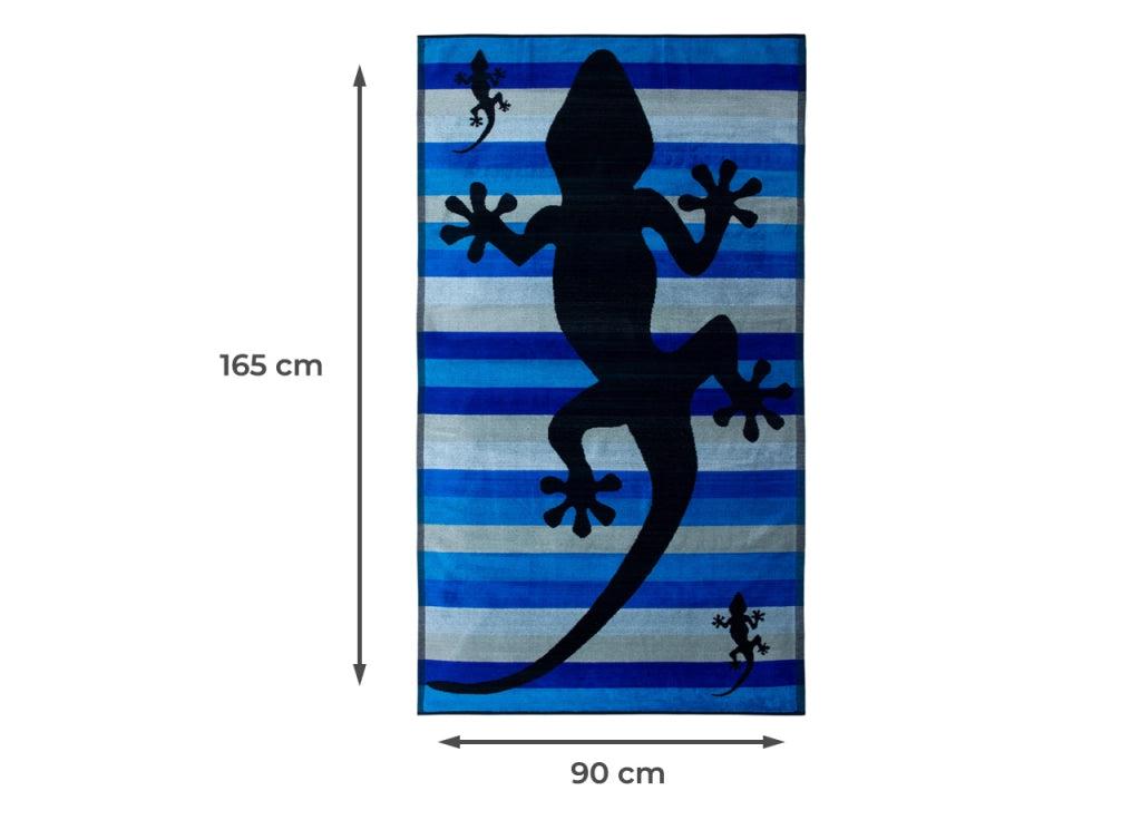 Telo Mare Jacquard Spugna Asciugamano Spiaggia Disegno Geko Stripe - Telo Mare - Blu
