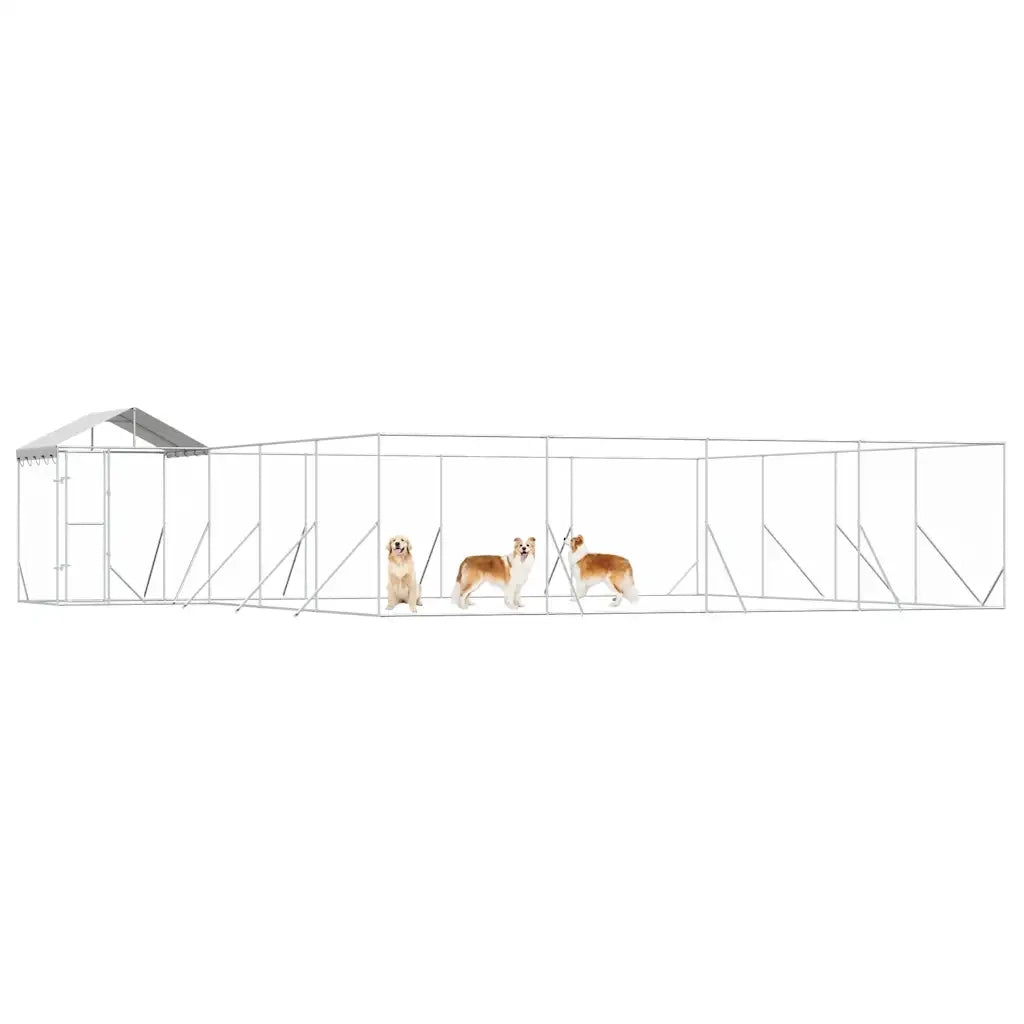 Cuccia Cani da Esterno Tetto Argento 10x8x2,5 m Acciaio Zincato 3190473