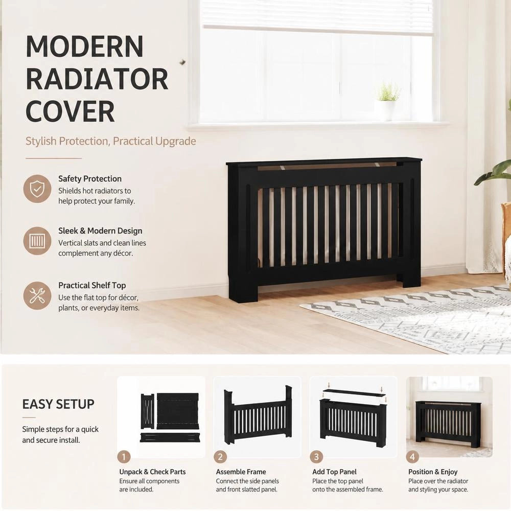 Radiator Cover, Black, 112x19x81.5 Cm, MDF