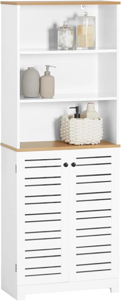Mobile Alto Bagno – Armadio Bagno Salvaspazio con Ripiani Regolabili – Grande Capacità in Legno Resistente all’Umidità, per Cucina, Soggiorno, Bianco, 60x160x30 cm, BZR44-W