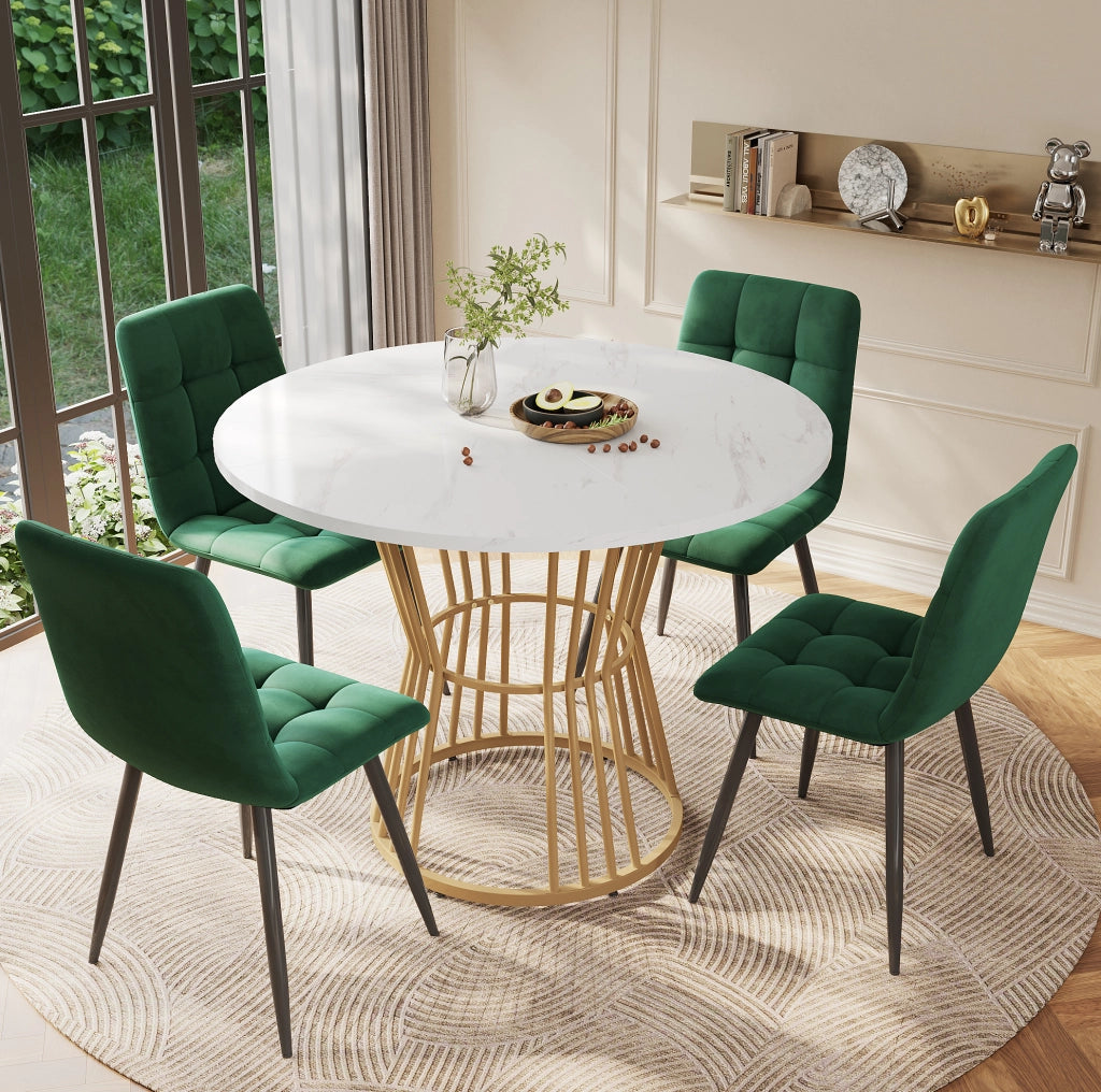 Set da pranzo 5 pezzi con tavolo rotondo ?100 cm e 4 sedie in velluto