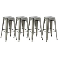 Set di 4 sgabelli da bar industriale impilabili altezza seduta 76 cm in metallo argento