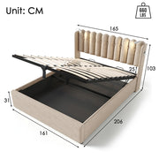 Letto a cassone imbottito 160x200 cm - Xylo - Con funzione di carico e due luci da lettura, Beige