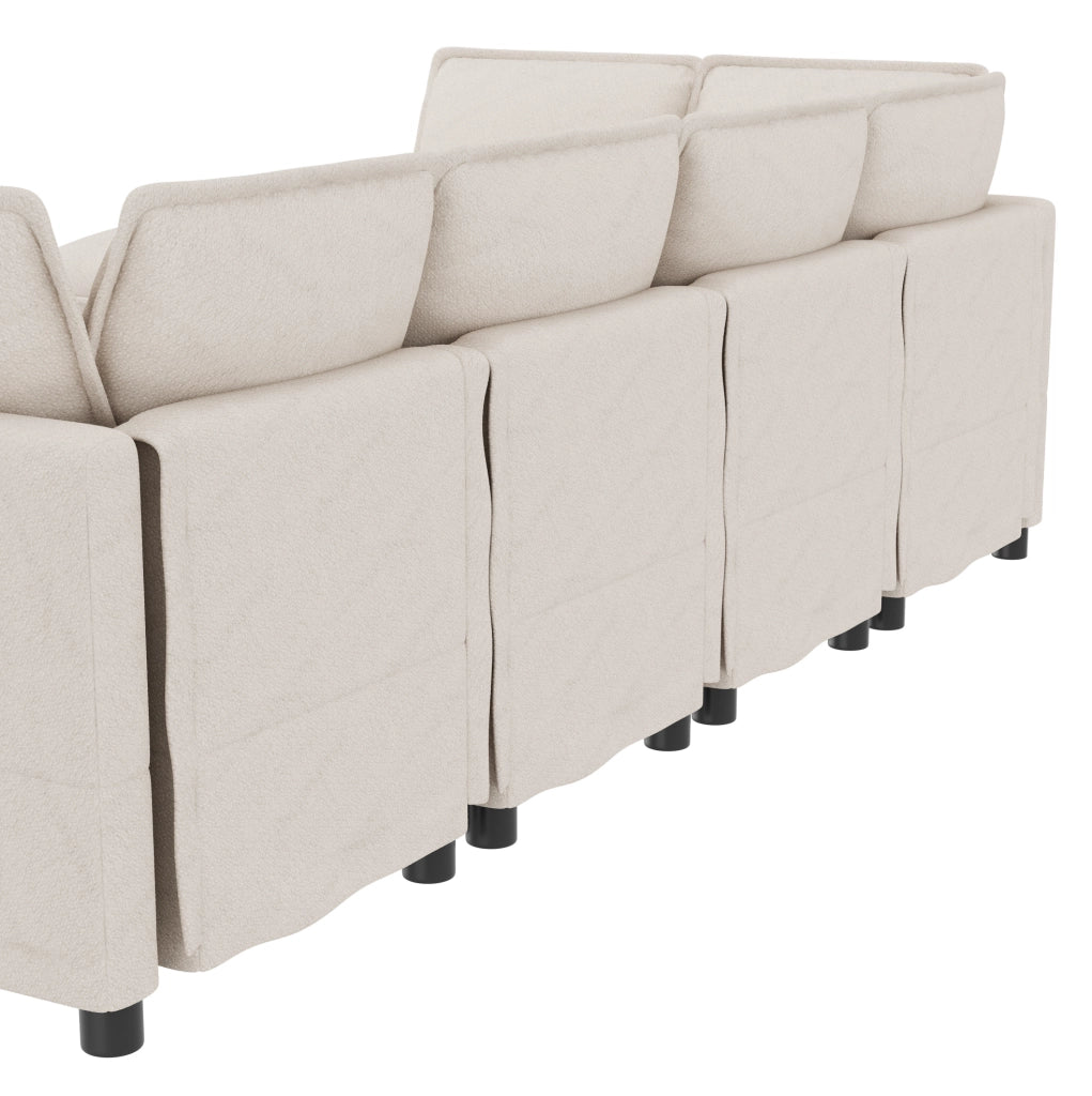 Divano modulare XXL con funzione letto; configurabile a U o L; chenille beige 344 cm