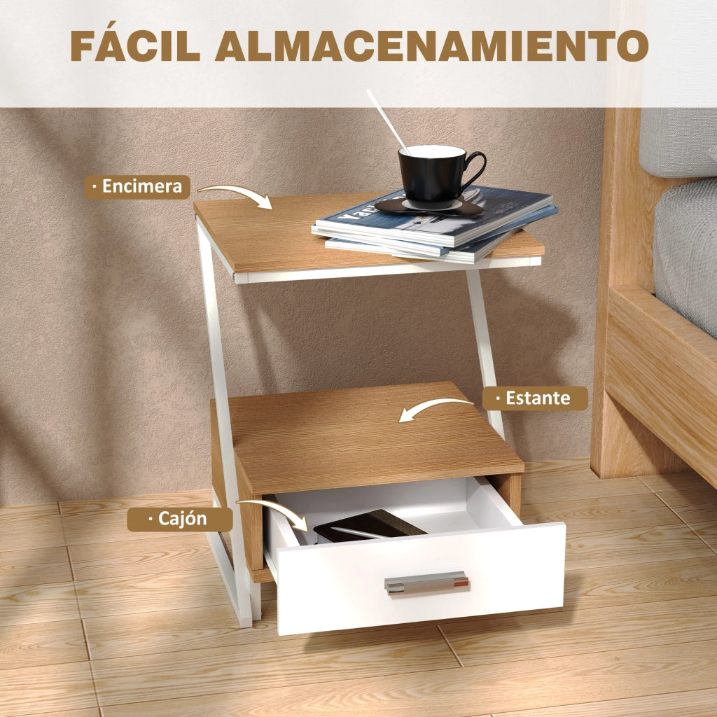 Tavolino da salotto con cassetto e ripiano ¨C zephmum ¨C naturale 40x35x50 cm