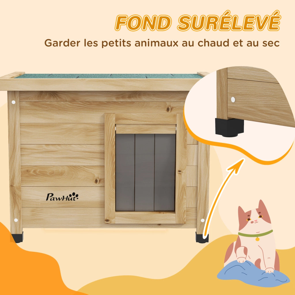 Casetta per Gatti Esterno Legno Sollevata Tetto Catrame Finestra ¨C zephmum ¨C Giallo 57x45x43 cm